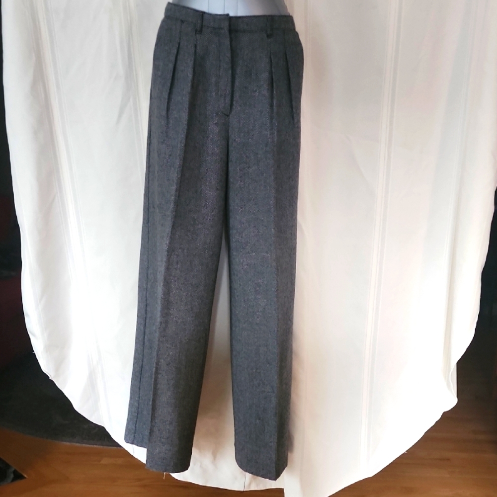 Mango Gray Wool Herringbone  Trousers - Picture 2 of 6